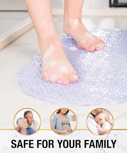 HITSLAM Bathtub Mat Non Slip, 27x15 Inch Bubble Oval Bath Tub Mat for Bathroom, Machine Washable Shower Mat with Suction Cups and Drain Holes, Clear - Image 5