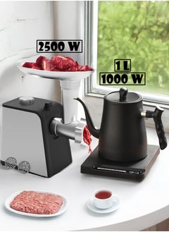 TOSCANA U 2-in-1 set: 2500W stainless steel electric meat grinder and 1000ml electric coffee kettle, 1000W power, with 7 temperature settings  - Image 1