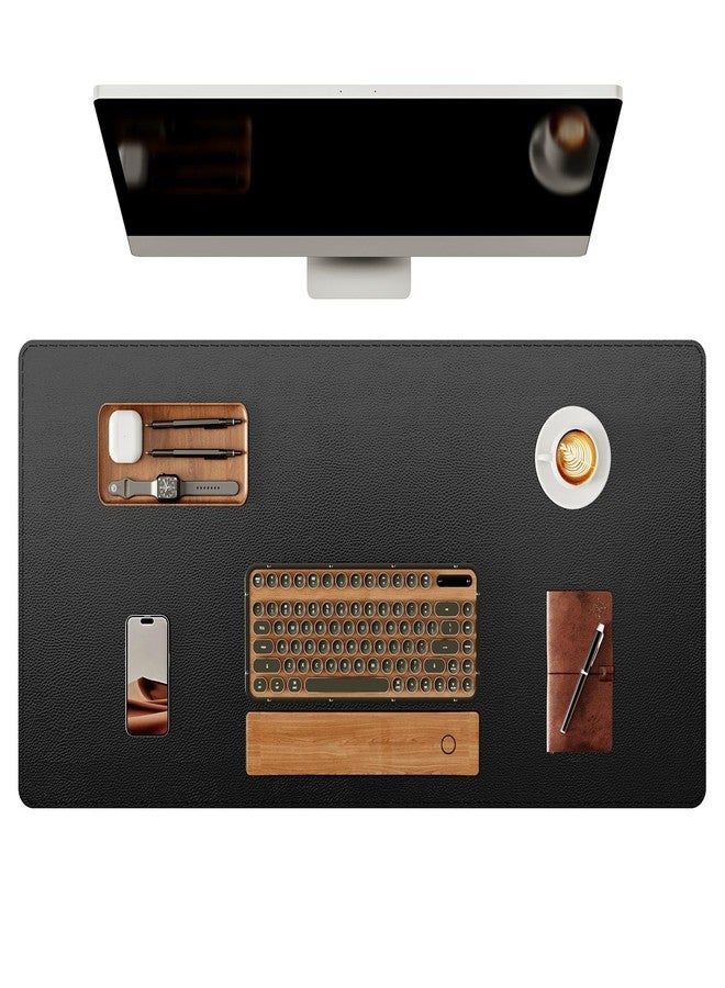 YSAGi Genuine Leather Desk Mat, 35.4"X17" Leather Desk Mat, Office Desk Pad, Thick Desk Pad with Stitched Line, Non-Slip Laptop Writing Pad with Rubber Base(Black, 35.4"X17") - Image 1