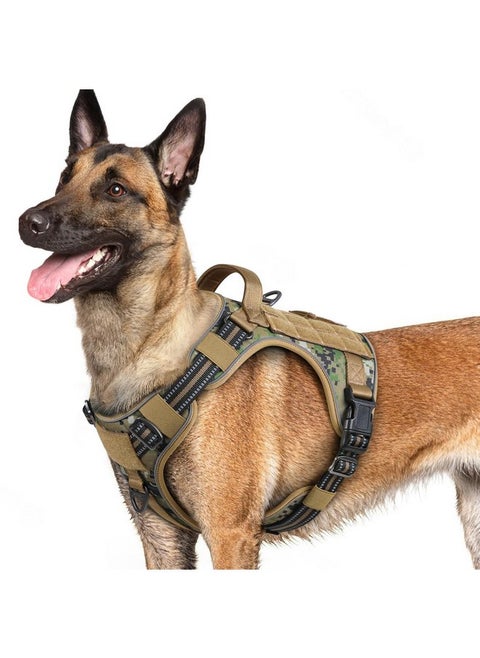rabbitgoo Dog Harness for Large Dogs No Pull, Tactical Service Dog Vest with Molle and Control Handle, Adjustable and Reflective Military Pet Harness for Easy Walking and Training, Brown camo, L