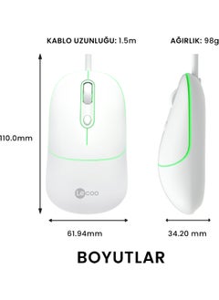 lecoo Lenovo MS110 USB Wired RGB 2400DPI 4-Button Silent Click Optical Mouse White  - Image 4