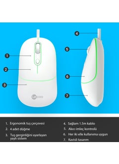 lecoo Lenovo MS110 USB Wired RGB 2400DPI 4-Button Silent Click Optical Mouse White  - Image 3