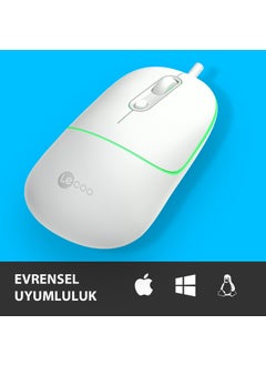 lecoo Lenovo MS110 USB Wired RGB 2400DPI 4-Button Silent Click Optical Mouse White  - Image 2