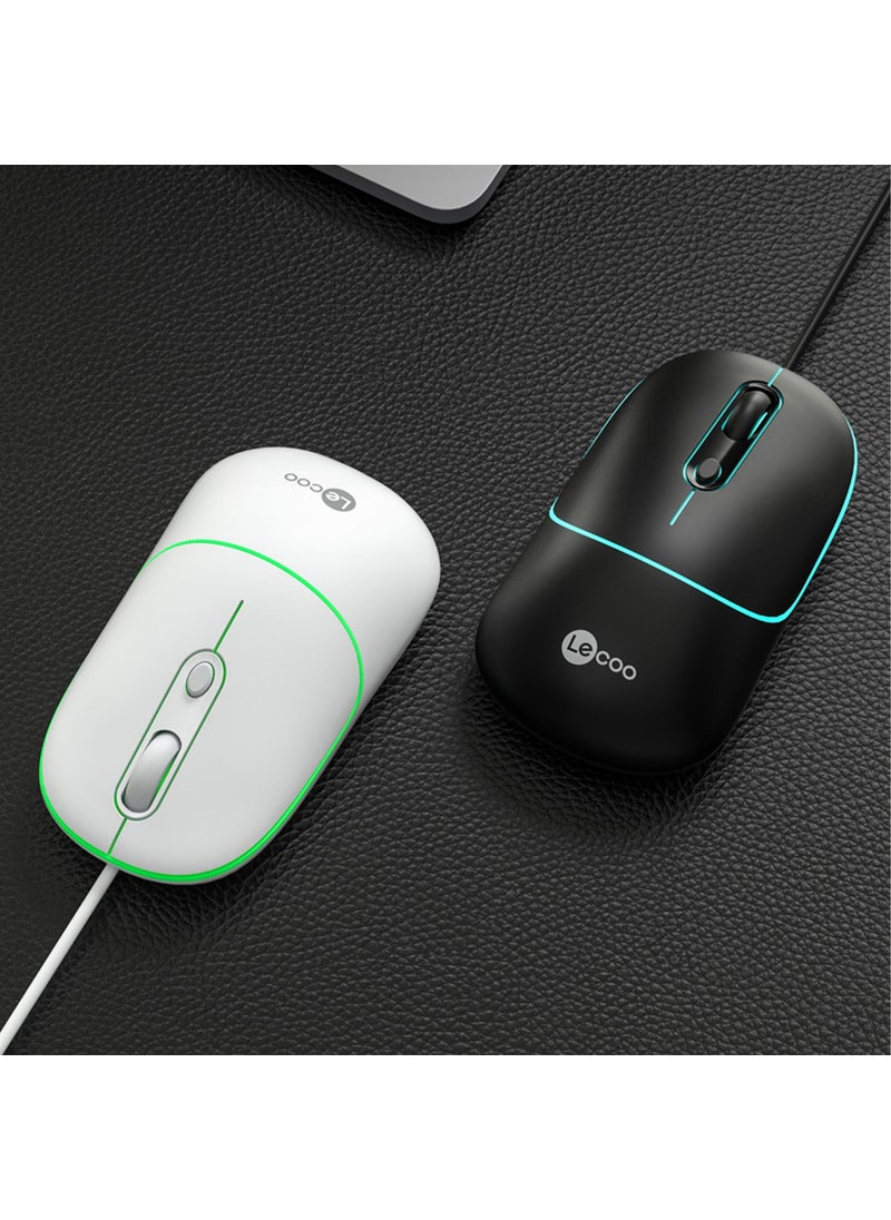 lecoo - Lenovo MS110 USB Wired RGB 2400DPI 4-Button Silent Click Optical Mouse White - Image 1