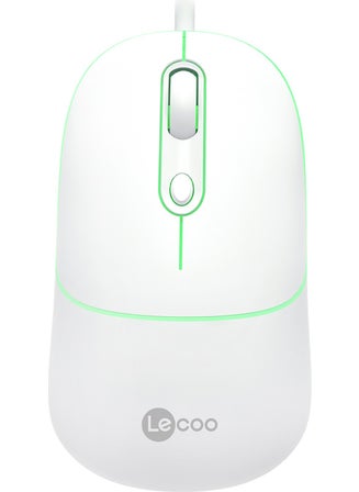lecoo Lenovo MS110 USB Wired RGB 2400DPI 4-Button Silent Click Optical Mouse White  - Image 1