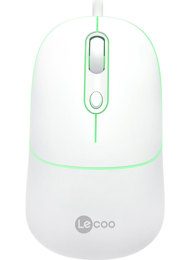 Lenovo MS110 USB Wired RGB 2400DPI 4-Button Silent Click Optical Mouse White