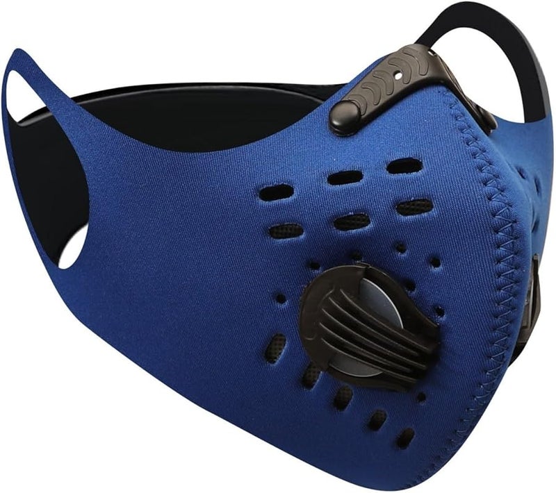 Blue Adjustable Reusable Face Mask With Carbon Valves For Cycling And Sports - Image 1