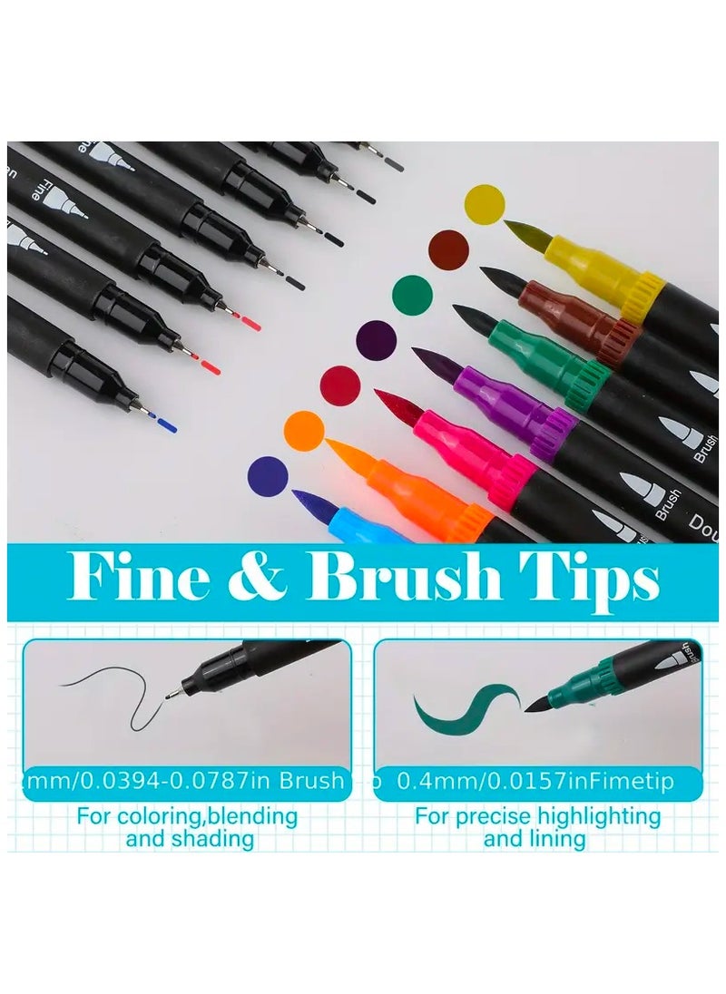 Generic Dual Tip Brush Pens, 60 Colors Watercolor Markers With Fineliner and Brush Tip for Kid Adult and Artist Coloring Calligraphy, School Classroom Art Suppliers  - Image 2