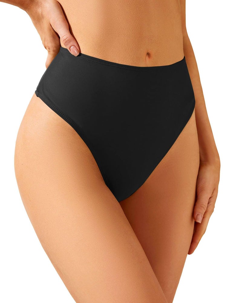Zmart Women High Waist Thong Bikini Bottoms High Cut Swimsuit Bathing Suit Cheeky Brazilian Swimwear Bottom Black M - Image 1