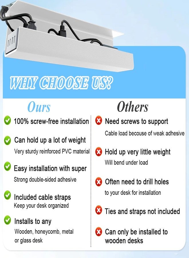 Serplex® 2X 15.7in Cable Management Tray Self-Adhesive Under Desk Wire Organizer Cord Management for Home & Office, Cable Tray Wire Hider for Office Organization Cord Organizer Tray, White Set of 2 - Image 5