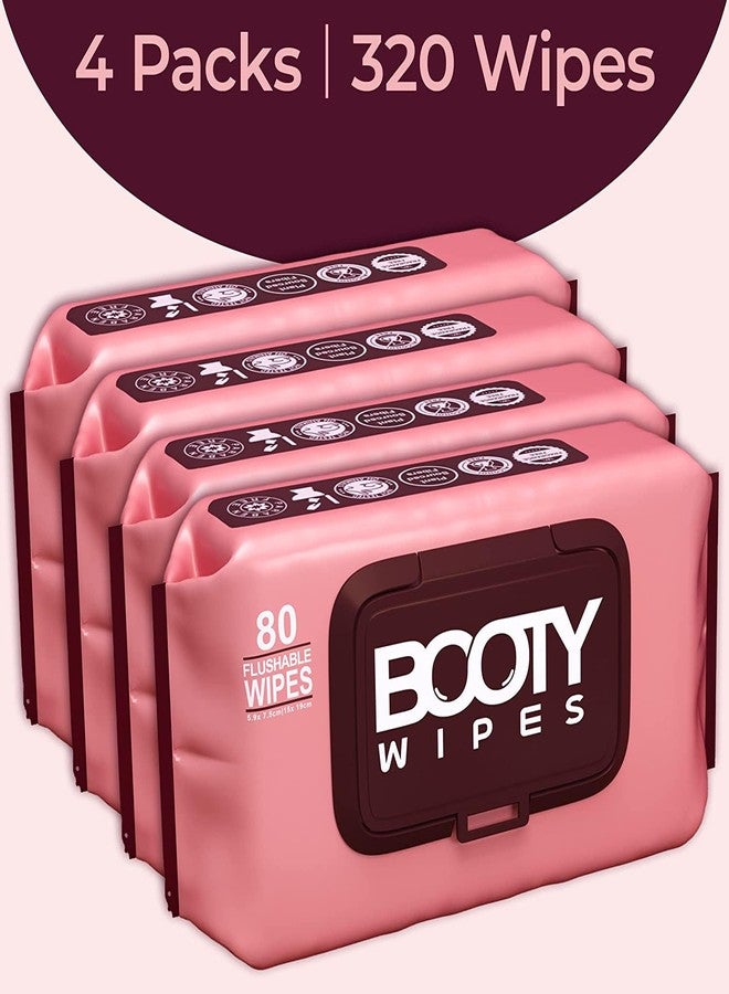 BOOTY WIPES Flushable Wipes Women - 320 Total Count (4 Packs of 80 Wet Wipes for Adults - pH Balanced Feminine Wipes with Aloe and Vitamin E - Gentle Cleansing Female Toilet Wipes for Sensitive Skin - Image 2