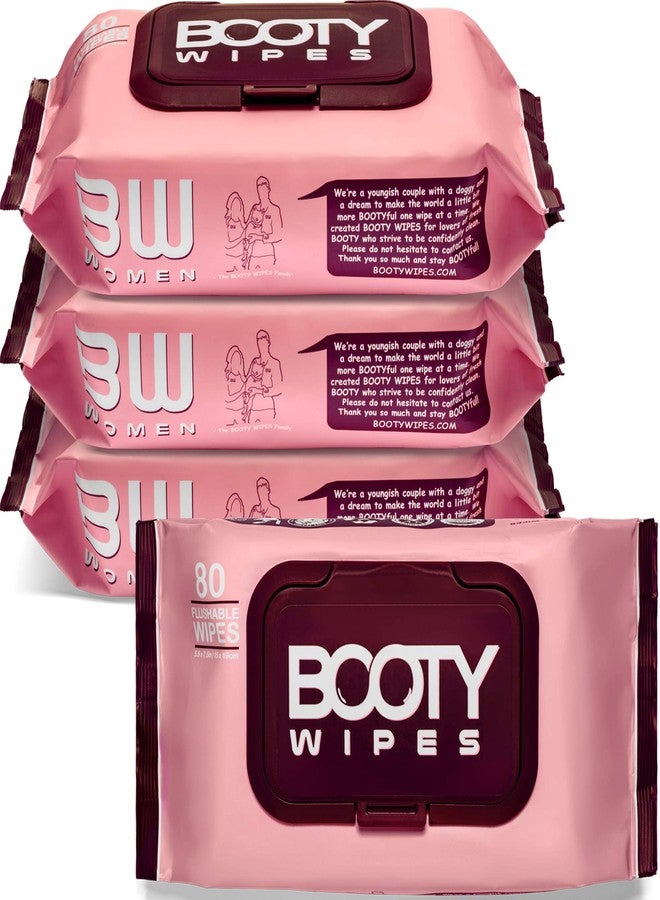 BOOTY WIPES Flushable Wipes Women - 320 Total Count (4 Packs of 80 Wet Wipes for Adults - pH Balanced Feminine Wipes with Aloe and Vitamin E - Gentle Cleansing Female Toilet Wipes for Sensitive Skin - Image 1