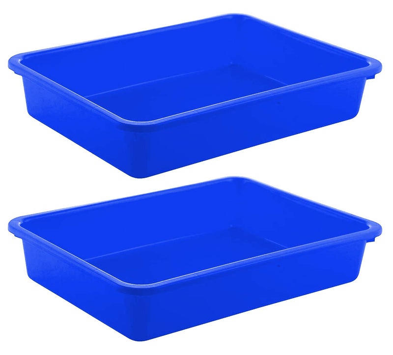 Kuber Industries Plastic 2 Pieces Large Size Stationary Office Tray, File Tray, Document Tray, Paper Tray A4 Documents/Papers/Letters/folders Holder Desk Organizer (Blue) CTKTC134803 - Image 1