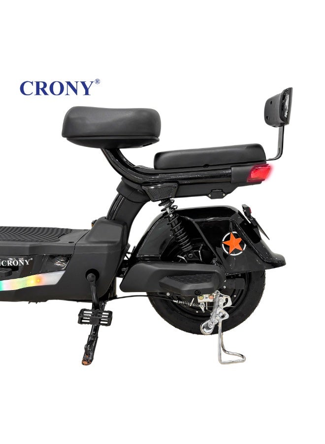 CRONY W12 Great Wall Cannon Black Adult Electric Scooter, 500W Brushless Motor, Detachable Portable Lead-Acid Battery, Aluminum Alloy Frame, 35km/h Top Speed, 30-40km Driving Range, 25° Climbing Ability, 150KG Max Load, 16 Inch Wheels 2.5-14 Front & Rear Tires, with Plastic Basket, Locking Brake, Speed Display, Rear Footrest, Reflectors & Silent Controller - Image 2