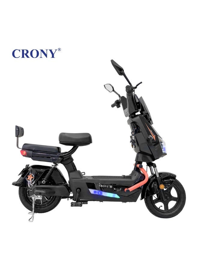 CRONY W12 Great Wall Cannon Black Adult Electric Scooter, 500W Brushless Motor, Detachable Portable Lead-Acid Battery, Aluminum Alloy Frame, 35km/h Top Speed, 30-40km Driving Range, 25° Climbing Ability, 150KG Max Load, 16 Inch Wheels 2.5-14 Front & Rear Tires, with Plastic Basket, Locking Brake, Speed Display, Rear Footrest, Reflectors & Silent Controller - Image 1