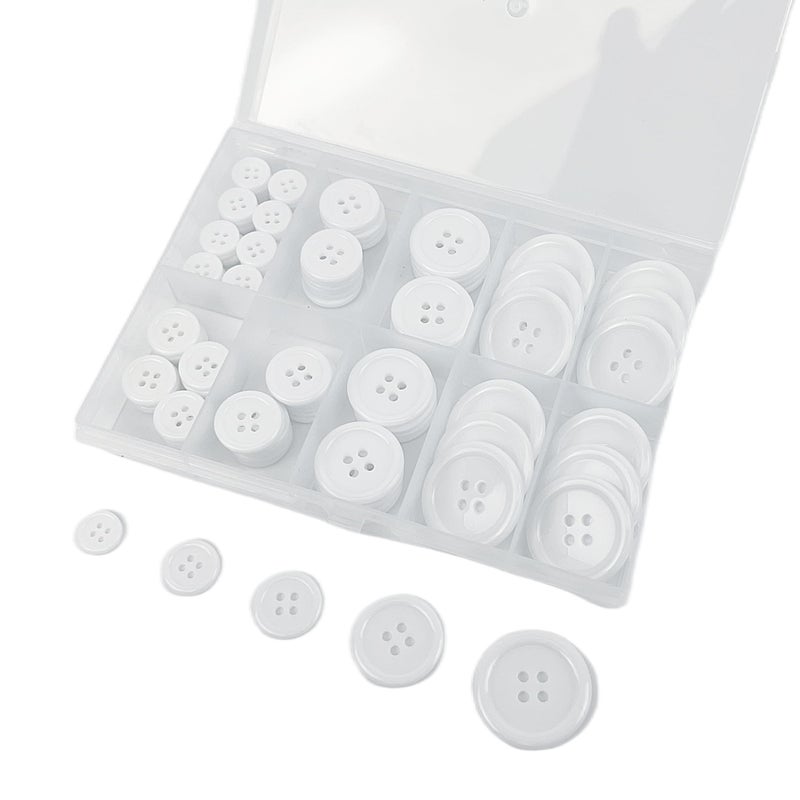 wennuo Wennuo 100Pcs White Sewing Buttons4Hole Craft Buttons 5 Sizes with Compartment Storage Box Suitable for SewingSuit Coat Shirt ButtonsDIY Decoration 