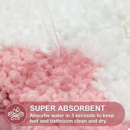 ORTIGIA Scalloped Pink Bathroom Rugs Non Slip Washable, Quick Dry Absorbent Soft Plush Microfiber Bath Mats, Bath Rugs for Bathroom Floor Carpet for Sink Bedroom, Pink and White, 20x32 - Image 4