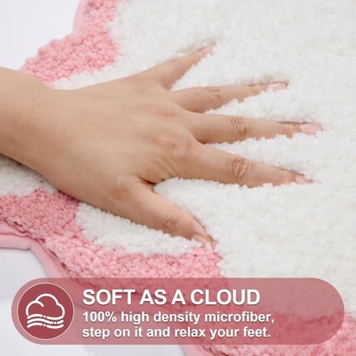 ORTIGIA Scalloped Pink Bathroom Rugs Non Slip Washable, Quick Dry Absorbent Soft Plush Microfiber Bath Mats, Bath Rugs for Bathroom Floor Carpet for Sink Bedroom, Pink and White, 20x32 - Image 5