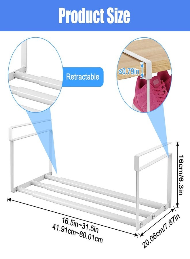 Xaajooio 2 Pcs Expandable Shoe Rack Organizer, Adjustable Retractable Shoe Racks, Multifunctional Under Cabinet Hanging Shelf for Closet Storage, White, 16.5-31.5 Inch, Space Saving - Image 2
