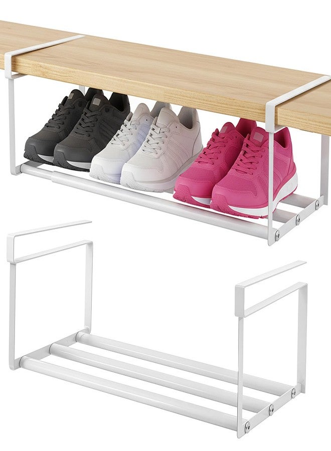 Xaajooio 2 Pcs Expandable Shoe Rack Organizer, Adjustable Retractable Shoe Racks, Multifunctional Under Cabinet Hanging Shelf for Closet Storage, White, 16.5-31.5 Inch, Space Saving - Image 1