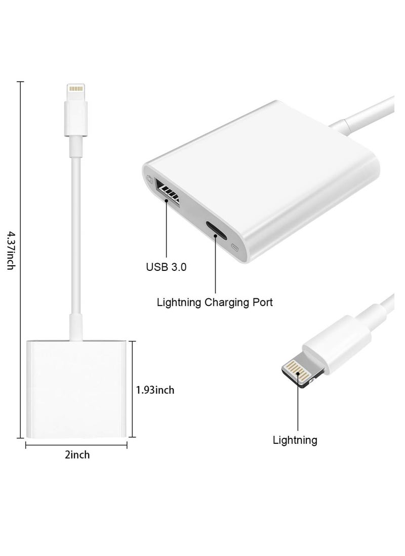 Oasisgalore - Lightning to USB Adapter for iPad & Apple Studio Display, with Charging Port, for Select iPhones/iPads, Supports Camera (White) - Image 1