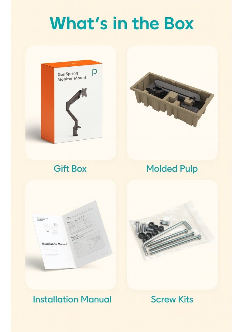 ABJ Dual Monitor Arm For 13–32 Inch Screens, Supports 2-10 kg | Full Motion Monitor Stand With +90°/–90° Tilt & 360° Swivel Rotation | Heavy Duty Clamp & Grommet | VESA 75/100 mm - Image 5