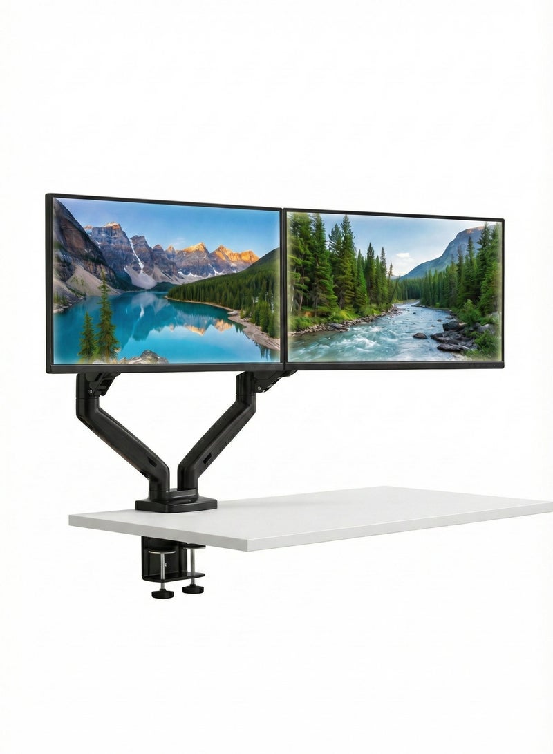 ABJ Dual Monitor Arm For 13–32 Inch Screens, Supports 2-10 kg | Full Motion Monitor Stand With +90°/–90° Tilt & 360° Swivel Rotation | Heavy Duty Clamp & Grommet | VESA 75/100 mm - Image 1