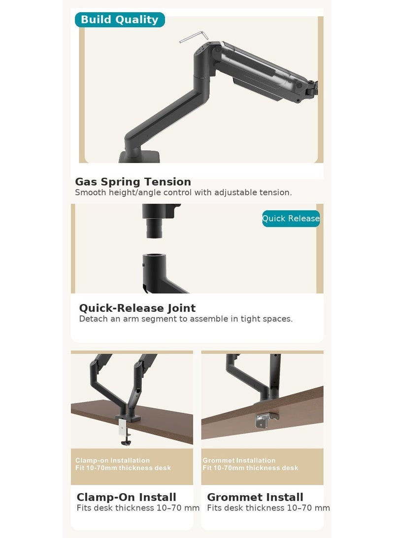 ABJ Dual Monitor Arm For 13–32 Inch Screens, Supports 2-10 kg | Full Motion Monitor Stand With +90°/–90° Tilt & 360° Swivel Rotation | Heavy Duty Clamp & Grommet | VESA 75/100 mm - Image 4