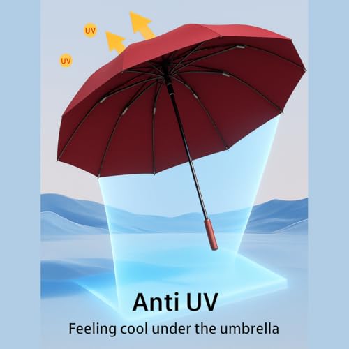 FOROLY Big Umbrella for Men, 3 Fold Auto Open Close Travel Umbrella with Reflective Stripe, Windproof Waterproof Folding Umbrella with 10 Reinforced Ribs, Compact Large Size (Maroon) - Image 5