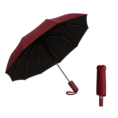 FOROLY Big Umbrella for Men, 3 Fold Auto Open Close Travel Umbrella with Reflective Stripe, Windproof Waterproof Folding Umbrella with 10 Reinforced Ribs, Compact Large Size (Maroon) - Image 1