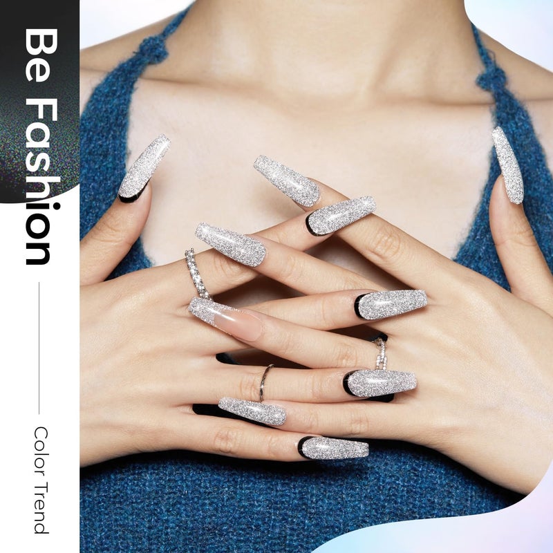 modelones Glitter Gel Nail Polish Set, 6 Colors Fall Winter Dark Red Pink Silver Gold Black Gel Polish Kit Shimmer Sparkle Reflective LED Soak Off Manicure Art Kit Home DIY Salon Gift for Women - Image 4