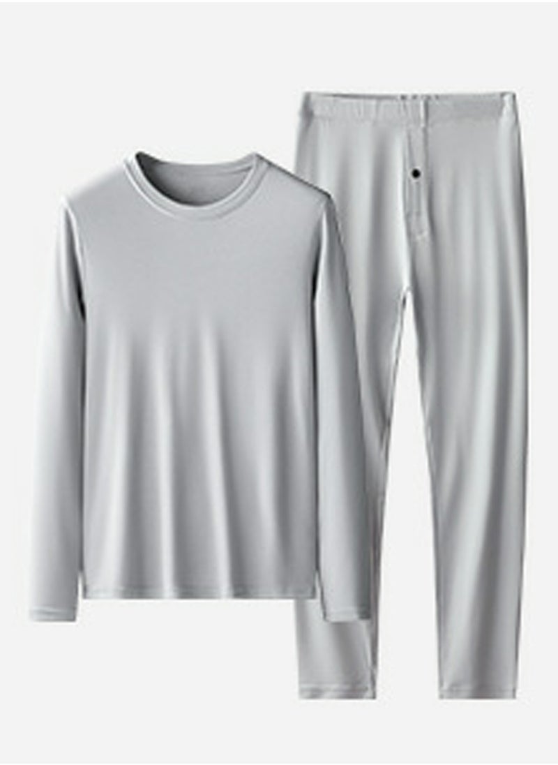Loquat - Mens Solid Color Thin Long Johns And Thermal Underwear Set 2 Piece Base Layer Set for Men Light Grey - Image 1