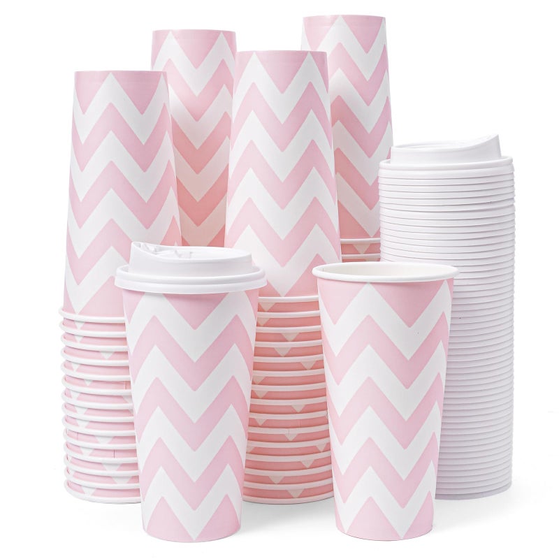 Tamone 100 PACK 20OZ Disposable Coffee Cups with Lids To Go Coffee Cups with Lids Leak Proof Pink Paper Cups for ColdHot Beverage Chocolate Cocoa for Home Office Party - Image 3