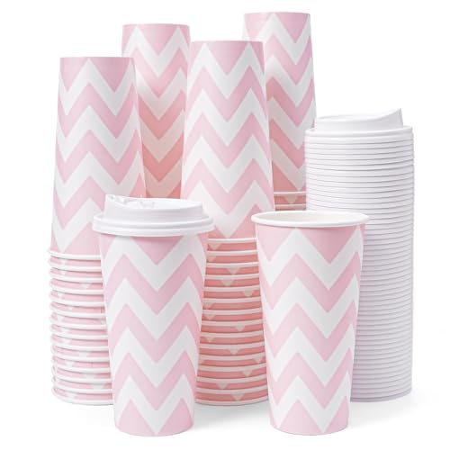Tamone 100 PACK 20OZ Disposable Coffee Cups with Lids To Go Coffee Cups with Lids Leak Proof Pink Paper Cups for ColdHot Beverage Chocolate Cocoa for Home Office Party - Image 2