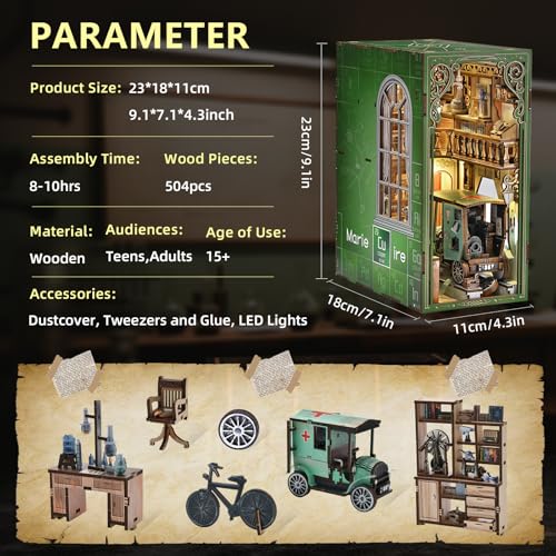 CCCDF Book Nook Kit DIY Scene Miniature House Kit Tiny House Mini Booknook Craft Bookshelf Decor 3D Puzzles for Adults Gifts for Book Lovers The Radium Lady - Image 5