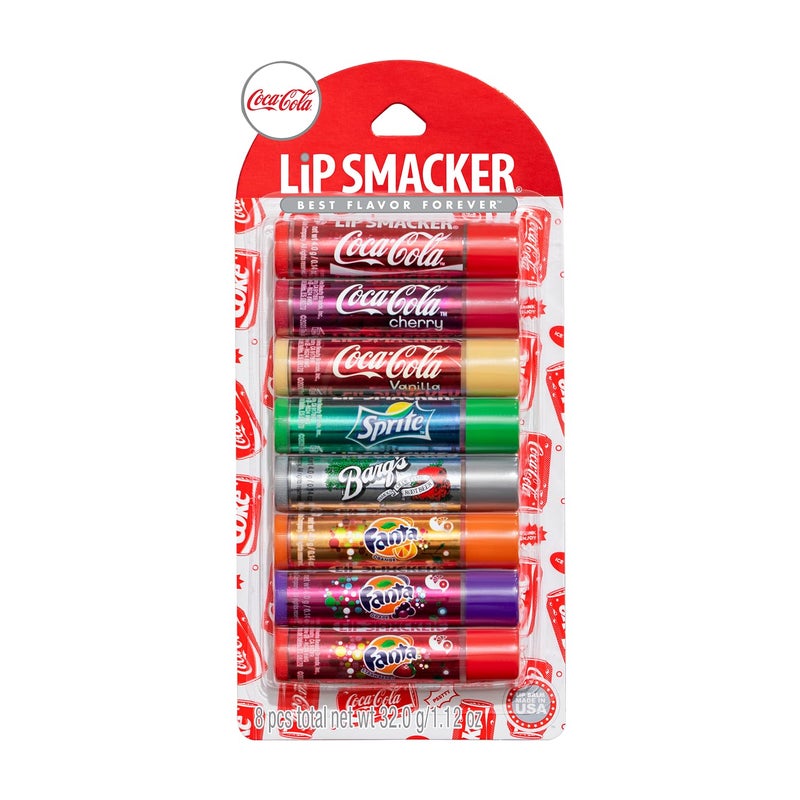 Lip Smacker Coca-Cola Flavored Balm, 8 Count, Flavors Coke, Cherry Vanilla Sprite, Root Beer, Orange Fanta, Grape Strawberry Fanta - Image 1