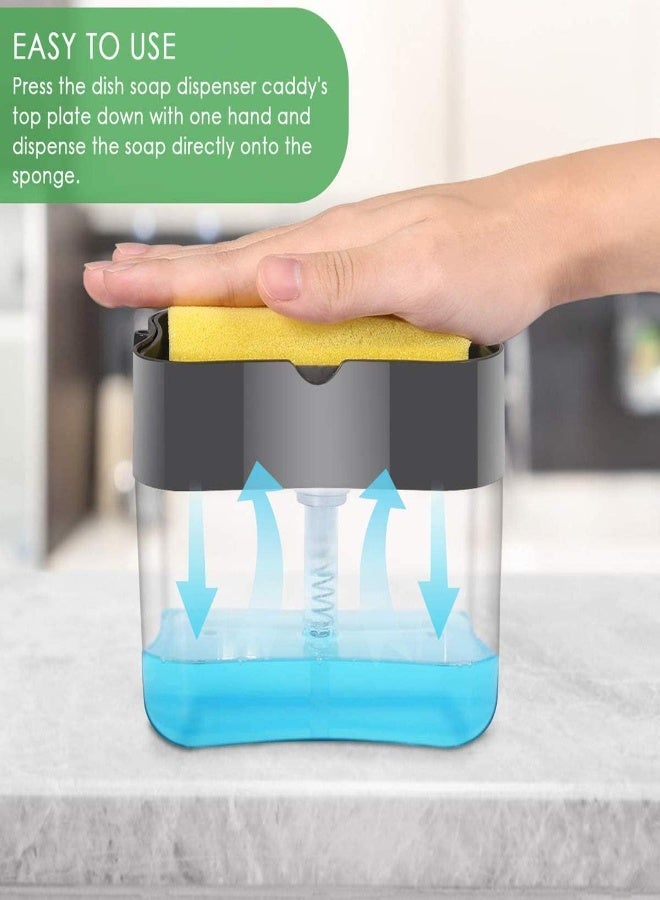 AKDC Monico Durable & Rust Proof 2 In 1 Press Hand Pump Soap Dispenser Caddy Organizer Sponge Holder With Sponge Caddy - Image 2