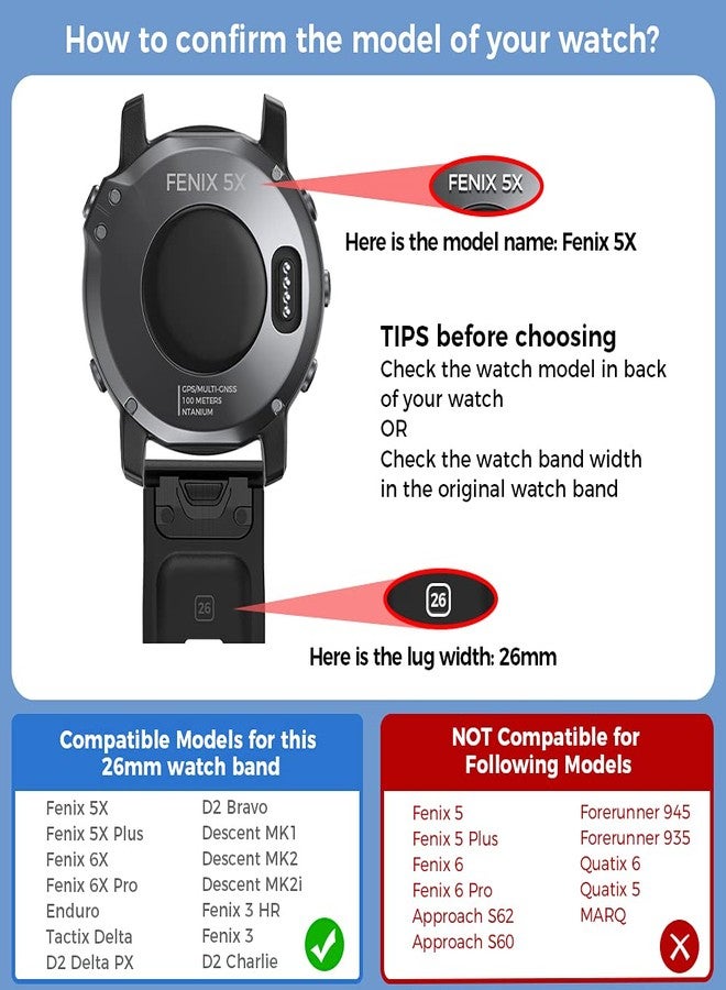 انكول سوار ساعة ANCOOL متوافق مع ساعات Garmin Fenix 5X/6X/7X، مقاس 26 مم، سوار ناعم سهل التركيب بديل لساعات Fenix 5X Plus/Fenix 6X/Fenix 6X Pro/Tactix Charlie/Descent MK2 (أحمر) - Image 2