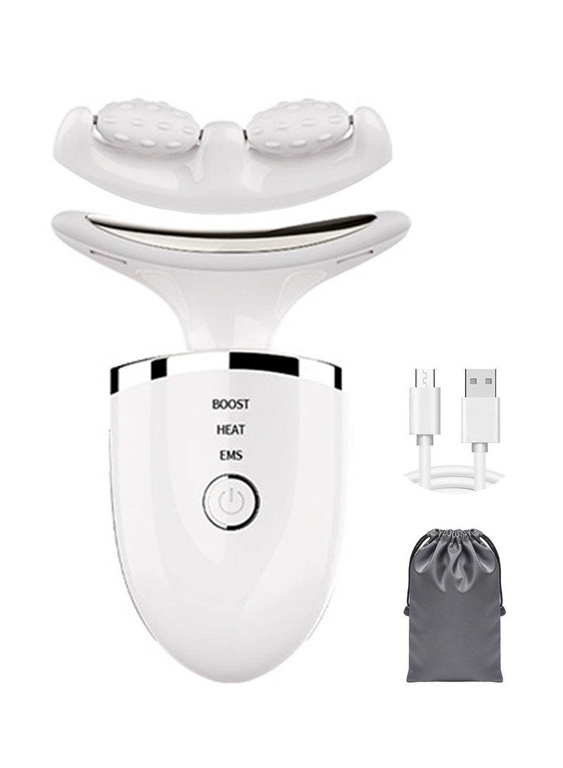 Syarme Face and Neck Massager, Skin Lifting Tightening Wrinkle Removal Machine Rejuvenation Beauty Device, with Heat, Vibration & Phototherapy, for Removal Double Chin, Skin Improve - White - Image 1