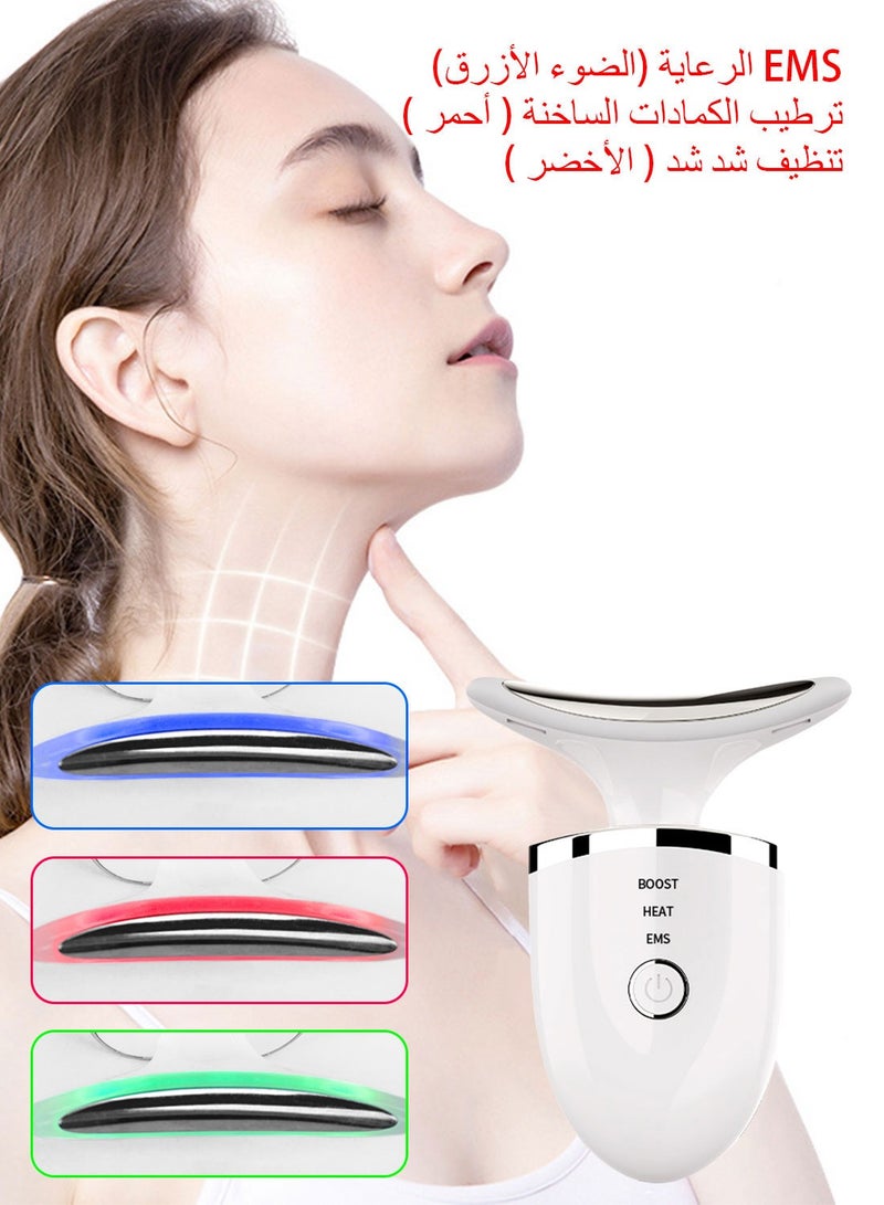 Syarme Face and Neck Massager, Skin Lifting Tightening Wrinkle Removal Machine Rejuvenation Beauty Device, with Heat, Vibration & Phototherapy, for Removal Double Chin, Skin Improve - White - Image 4