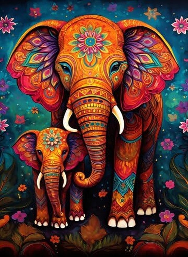 TREXEE DIY 5D Diamond Painting Kits for Adults & Kids Beginners Full Drill Diamond Painting by Number, A Colorful Elephant with Flowers DIY Diamond Paint by Numbers Kit (30 * 40cm)(Without Frame) - Image 1
