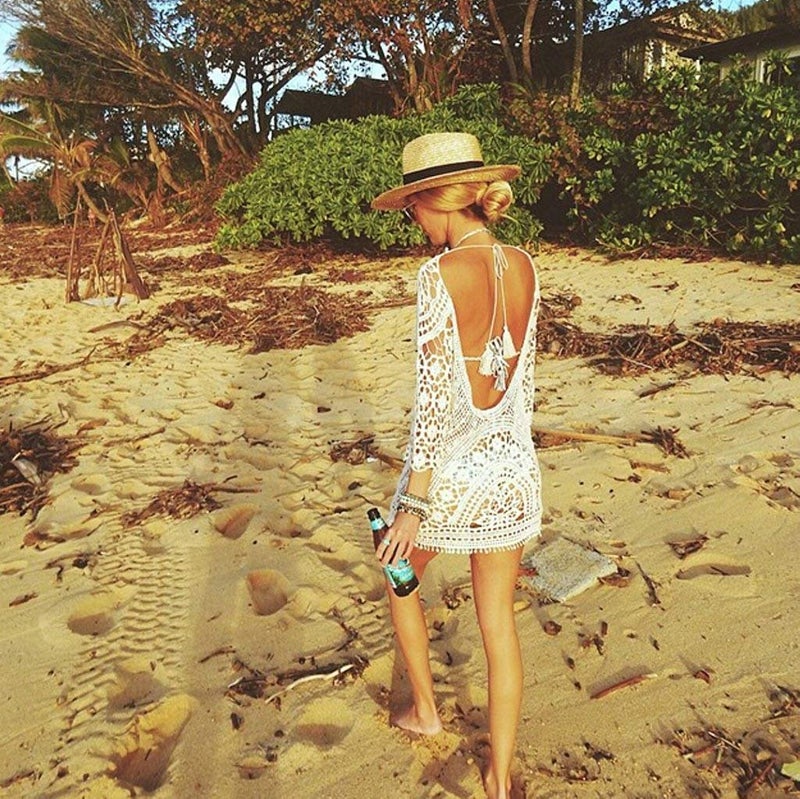 Jeasona Women’s Bathing Suit Cover Up Crochet Lace Bikini Swimsuit Dress (White, L) - Image 4