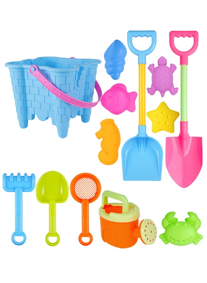 Sand Beach Toys Set for Kids Toddlers Girls,  Sand Castle Sand Bucket and Shovels Set with Mesh storage bag, Sand molds of marine animals, Sandbox Toys for Toddlers Kids Age 3-10 - Image 1