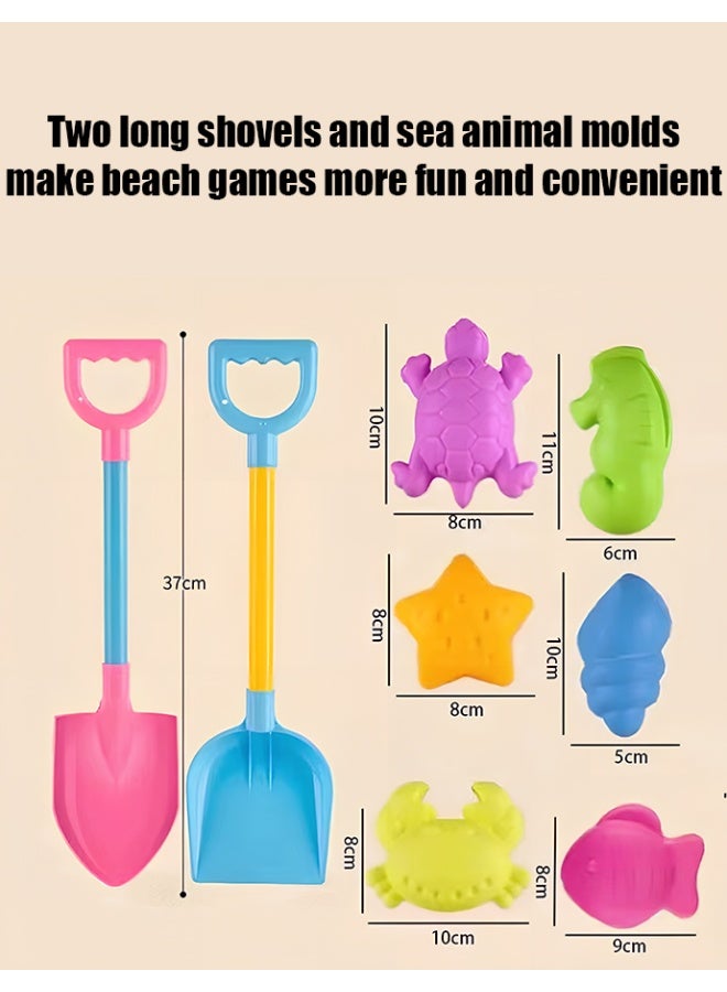 Sand Beach Toys Set for Kids Toddlers Girls,  Sand Castle Sand Bucket and Shovels Set with Mesh storage bag, Sand molds of marine animals, Sandbox Toys for Toddlers Kids Age 3-10 - Image 4