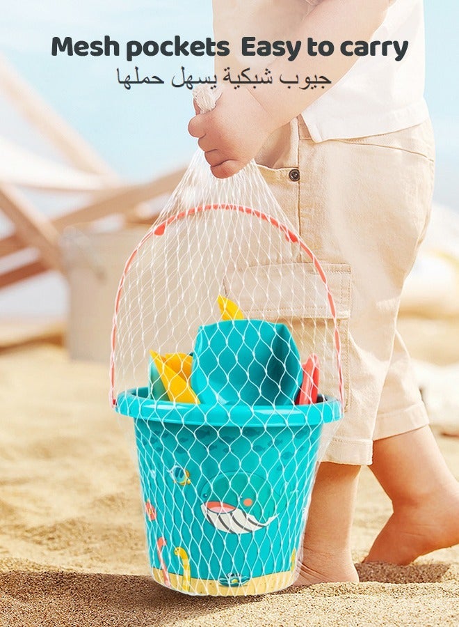 Sand Beach Toys Set for Kids Toddlers Girls,  Sand Castle Sand Bucket and Shovels Set with Mesh storage bag, Sand molds of marine animals, Sandbox Toys for Toddlers Kids Age 3-10 - Image 2