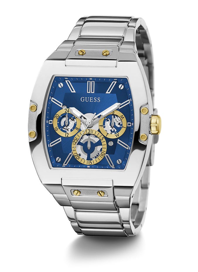 GUESS Silver Tone Multi-function Watch For Men-Blue/Silver-GW0456G5