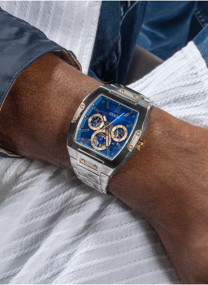 GUESS Silver Tone Multi-function Watch For Men-Blue/Silver-GW0456G5