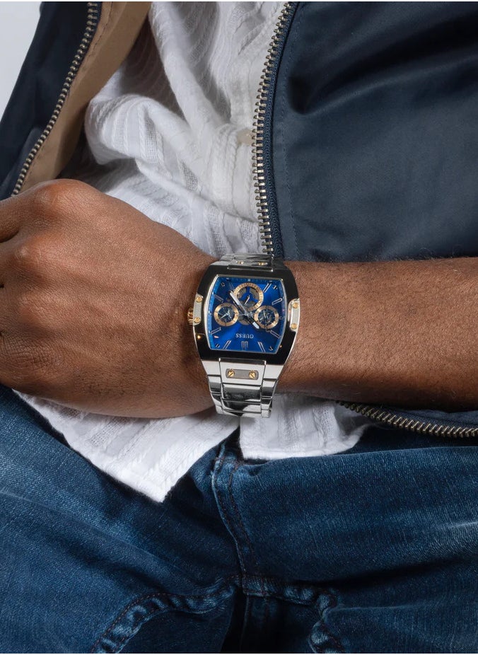 GUESS Silver Tone Multi-function Watch For Men-Blue/Silver-GW0456G5