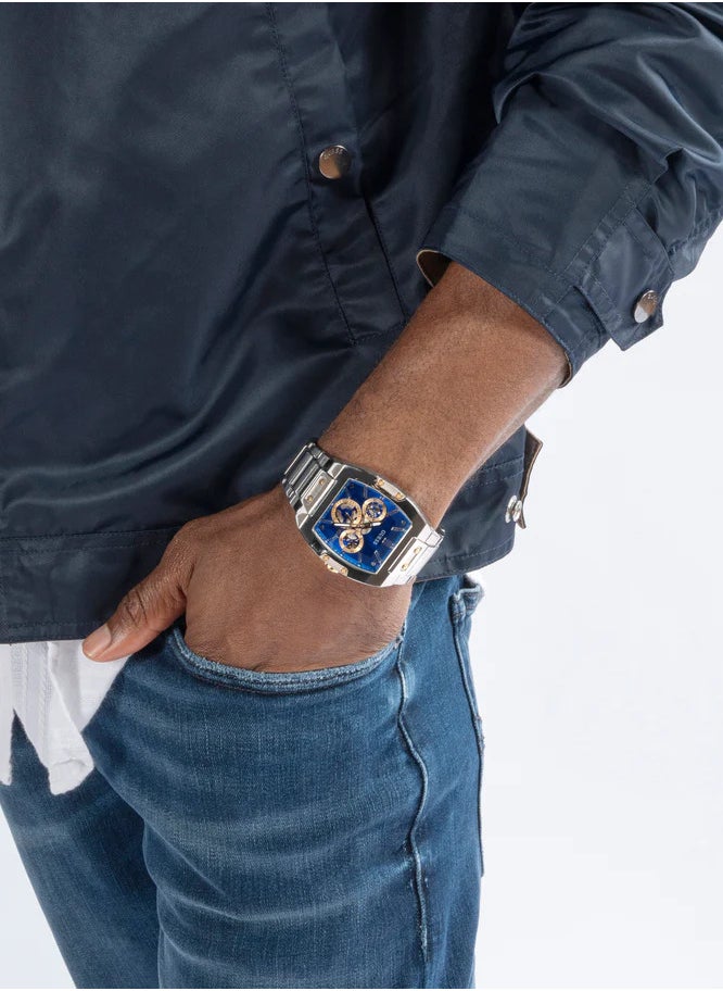 GUESS Silver Tone Multi-function Watch For Men-Blue/Silver-GW0456G5