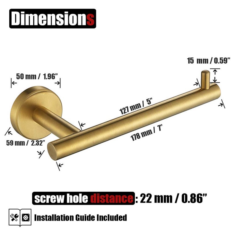 JQK Gold Toilet Paper Holder  5 Inch Tissue Paper Dispenser  304 Stainless Steel Thick 0.8mm Wall Mount  Brushed Brass 2 Pack  TPH100-BG-P2 - Image 1